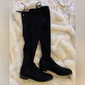 Black faux suede over-the-knee boots (Guess)